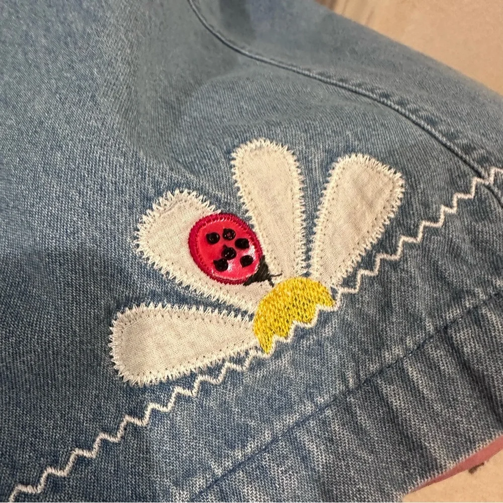 Ms. Lee Vintage Floral Embroidered Denim Set with Red Gingham Top Medium - Picture 6 of 13